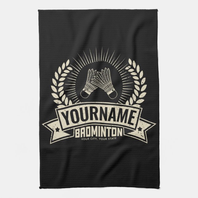 Personalised Badminton Player Name Racquet Sports  Tea Towel (Vertical)