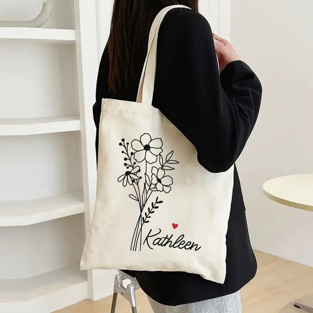 Personalised Bag for Her, Wildflowers Bag for Mum (bridesmaid gift, bachelorette gift, bridal shower gift, coworker gift, teacher gift, Gift for her)