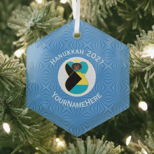 Personalised Bahamas Black Angel Hanukkah Flag Glass Tree Decoration