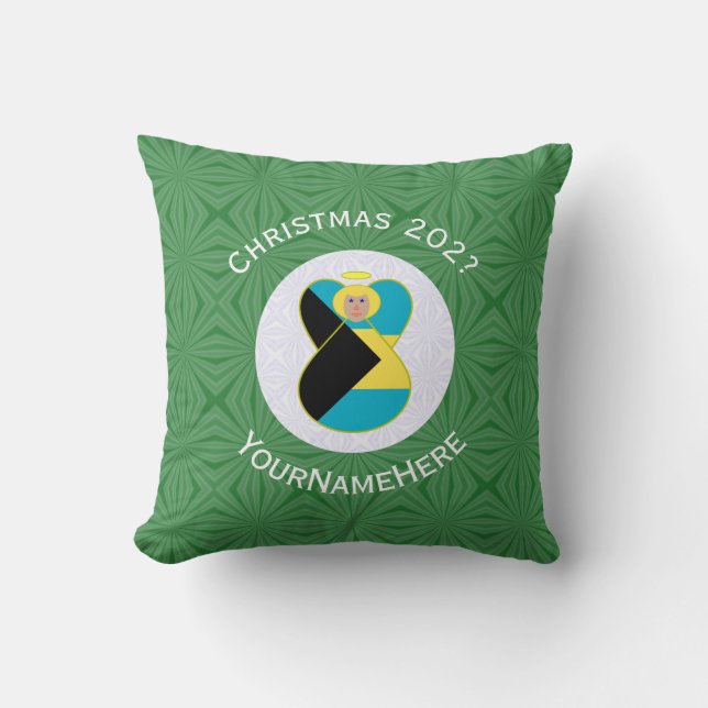 Personalised Bahamian Angel Christmas Flag  Cushion (Front)