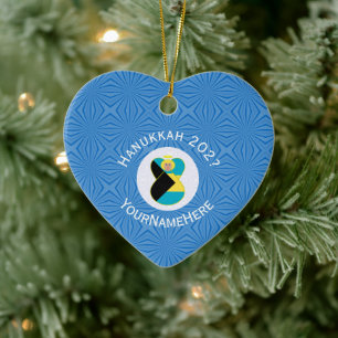 Personalised Bahamian Angel Hanukkah Blonde Flag Ceramic Ornament