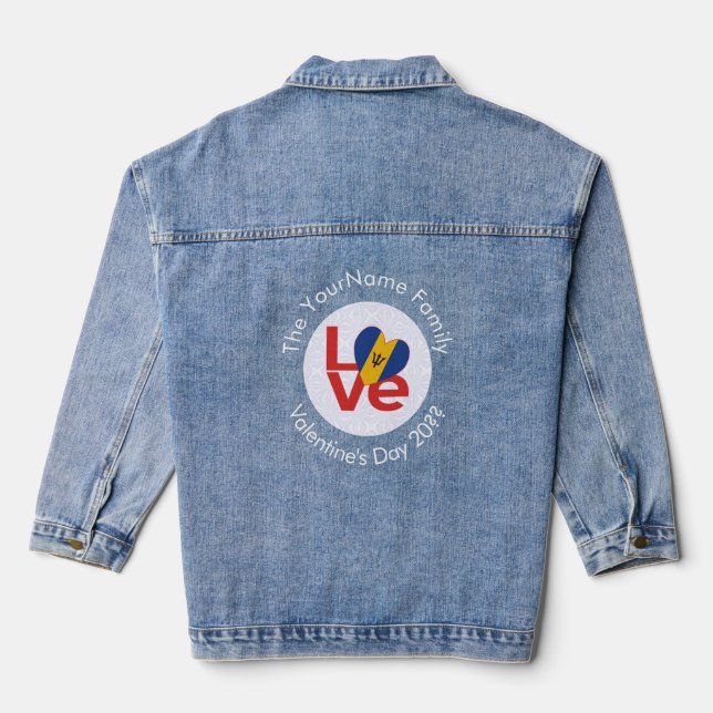 Personalised Bajan Red LOVE Flag Denim Jacket (Back)