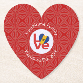 Personalised Bajan Red LOVE Flag Paper Coaster