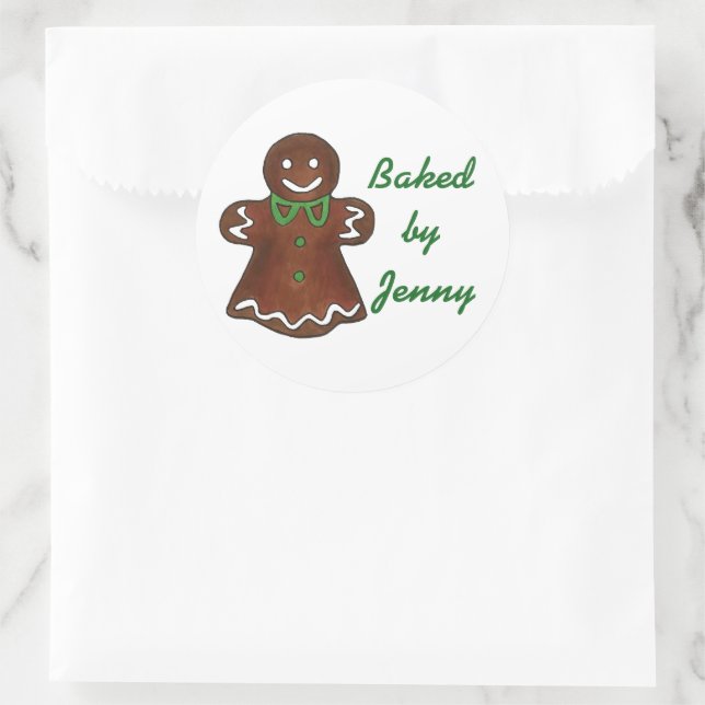 Personalised Baked By Gingerbread Cookie Homemade Classic Round Sticker (Bag)
