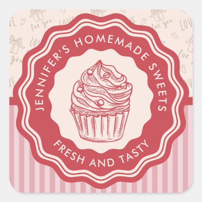 Personalised Baked Goods Homemade Bakery Square Sticker (Front)