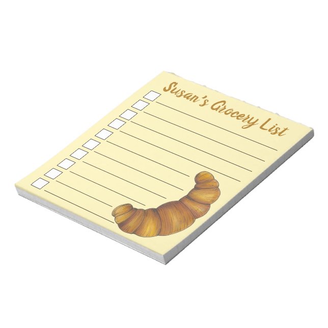 Personalised Baker Grocery List Croissant Pastry Notepad (Rotated)