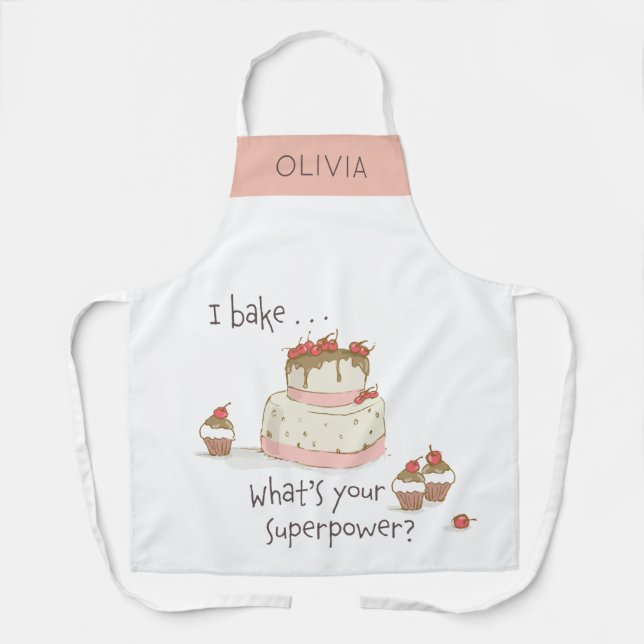 Personalised Baker I bake What's Your Superpower Apron (Front)