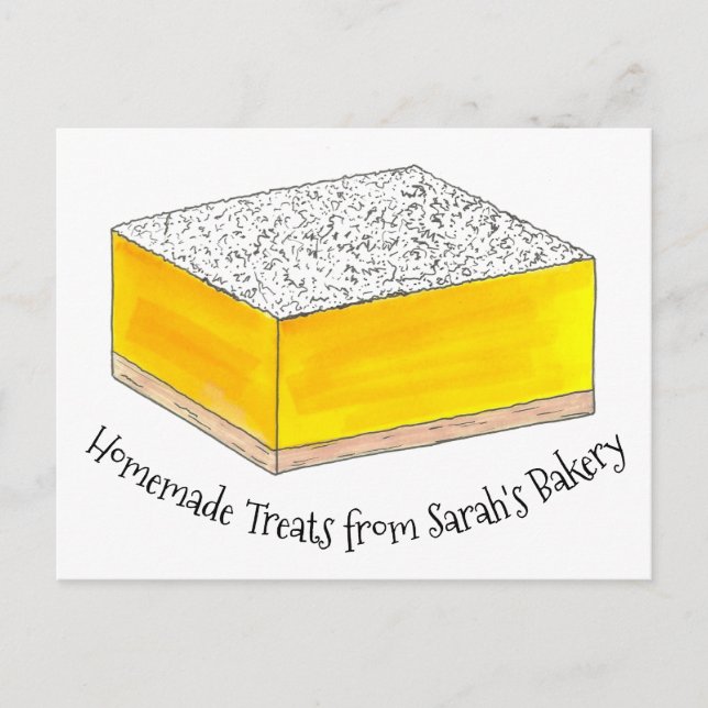 Personalised Bakery Baked By Lemon Bar Square Postcard (Front)