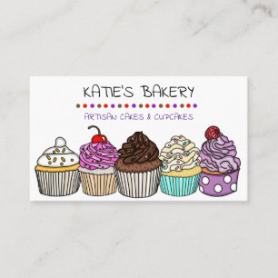 Personalised Bakery   Cute Whimsical Cupcakes Business Card