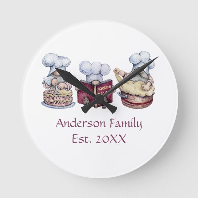Personalised Baking Gnomes Gift for Couple Round Clock (Front)