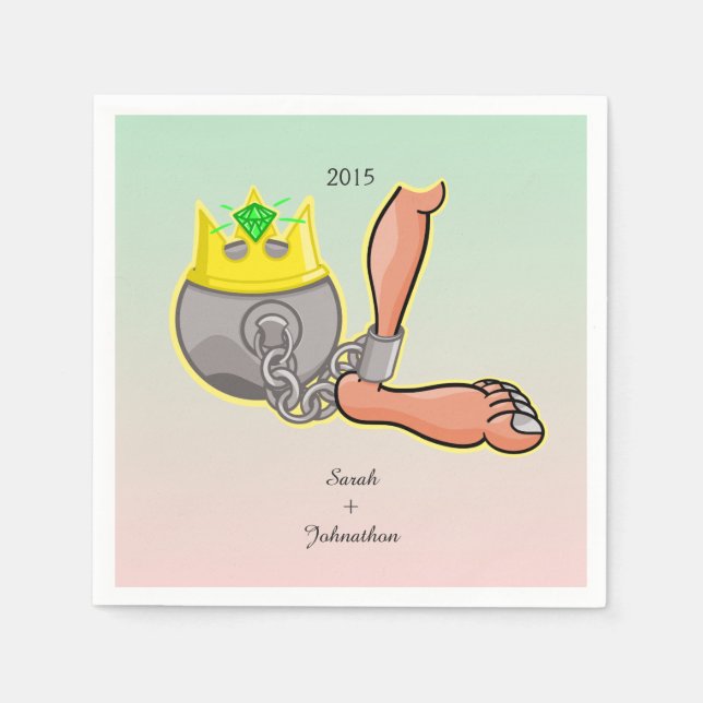 Personalised Ball And Chain Wedding Favour Napkin (Front)