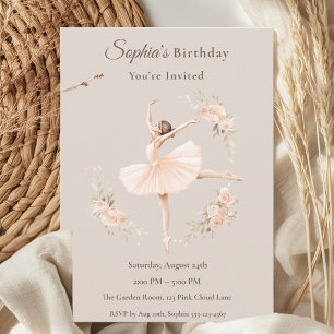 Personalised Ballerina Birthday Blush Floral  Invitation