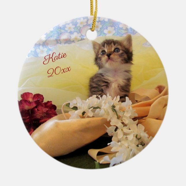 Personalised Ballerina Kitten Kate Ceramic Ornament (Front)