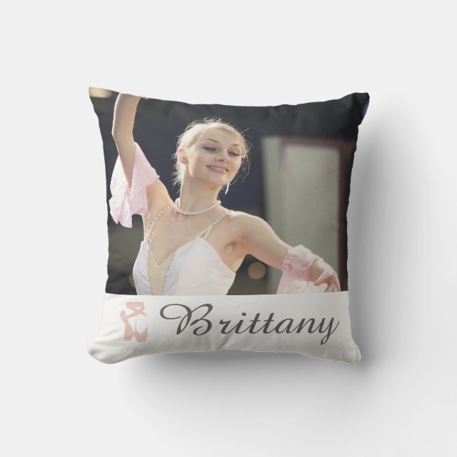 Personalised Ballet Photo Ballerina Name Slippers Cushion (Front)