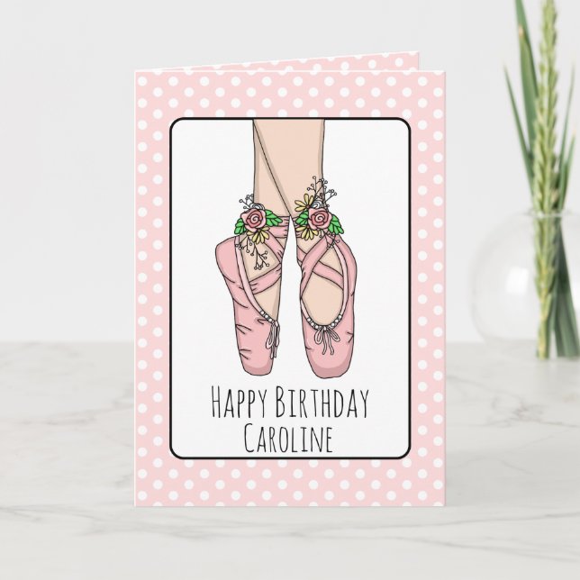 Personalised Ballet Slippers Ballerina Birthday Card (Front)