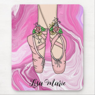 Personalised Ballet Slippers Pink and White Marble Mouse Pad