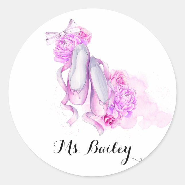 Personalised Ballet Teacher Watercolor Classic Round Sticker (Front)