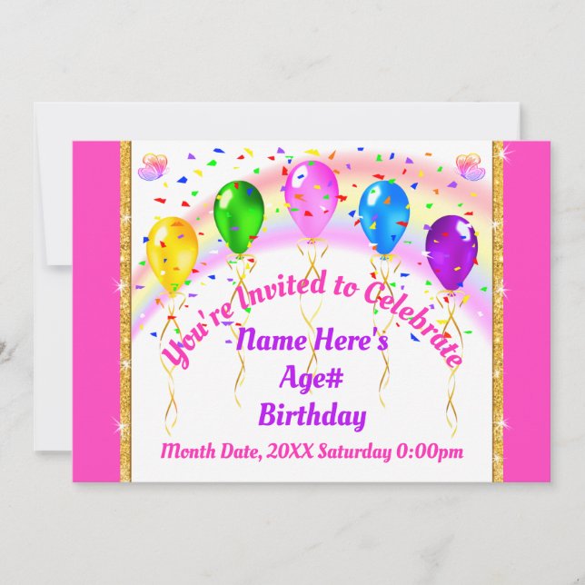 Personalised Balloon Invitations, Rainbow Invitation (Front)