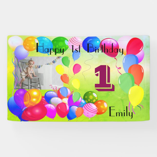 Personalised Balloons Design Happy 1st Birthday Banner (Horizontal)