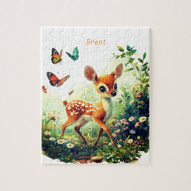 Personalised Bambi and Butterflies Jigsaw Puzzle (Vertical)