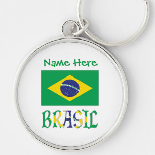Personalised Bandiera Brasil Round Metal Key Ring
