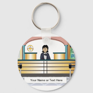 Personalised Bank Teller - Female Cartoon  Key Ring