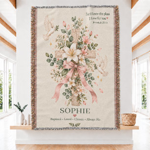 Personalised Baptism Baby Woven Throw Blanket