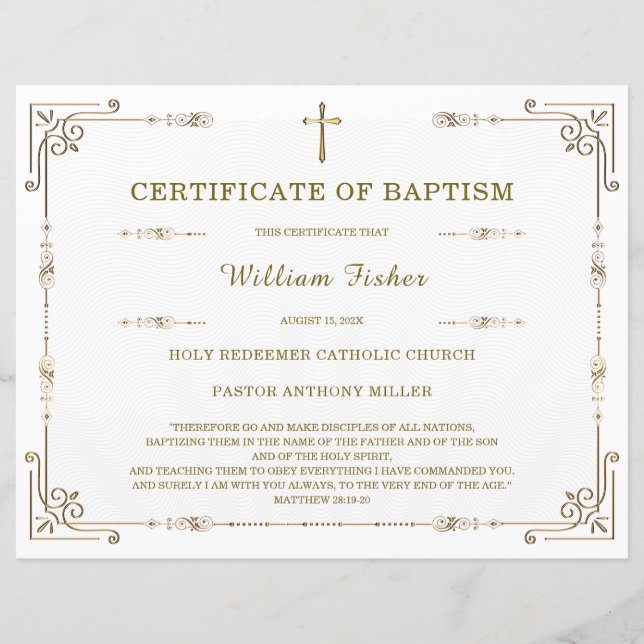 Personalised Baptism Certificate Template Editable (Front)
