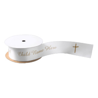 Personalised Baptism Christening Chic Gold Cross Satin Ribbon