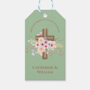 Personalised Baptism & Christening Floral Cross Gift Tags