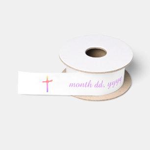 Personalised Baptism Communion Colourful Cross Satin Ribbon