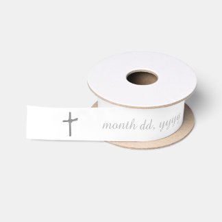 Personalised Baptism Communion Silver Cross Satin Ribbon
