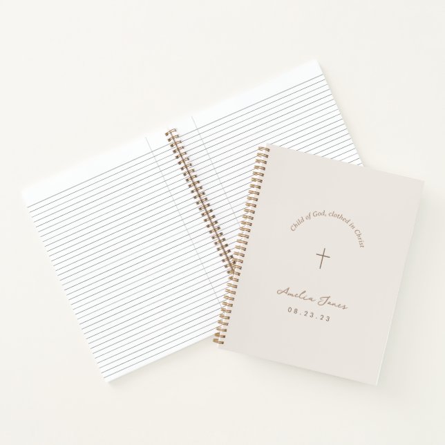Personalised Baptism Gift Cross Beige Notebook (Inside)