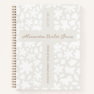 Personalised Baptism Gift Floral Cross Notebook