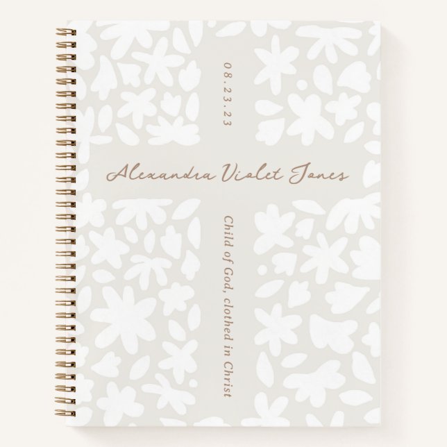Personalised Baptism Gift Floral Cross Notebook (Front)