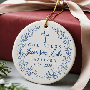 Personalised Baptism God Bless Baby Name Ceramic Ornament