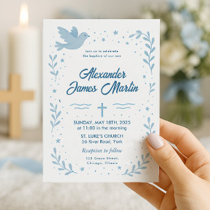 Personalised Baptism Invitation with Dove and Star