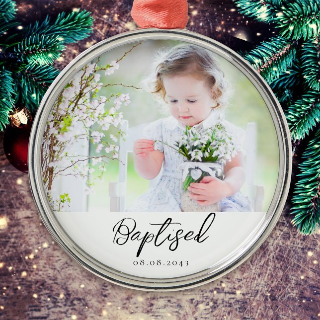 Personalised Baptism Photo Keepsake Metal Ornament (Creator Uploaded)