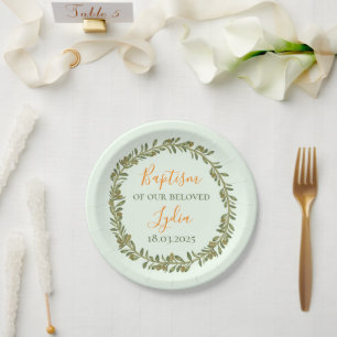 Personalised Baptism Plastic Plate with Olives