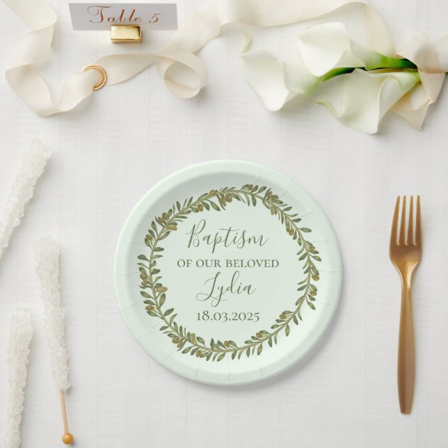 Personalised Baptism Plastic Plate with Olives (Wedding)