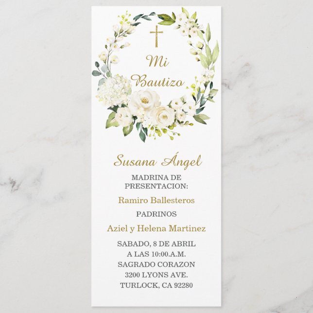 Personalised Baptism Prayer Card in Spanish (Front)