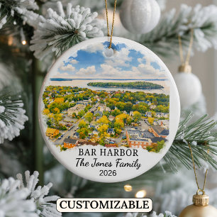 Personalised Bar Harbour Ornament, Custom Maine Ceramic Ornament