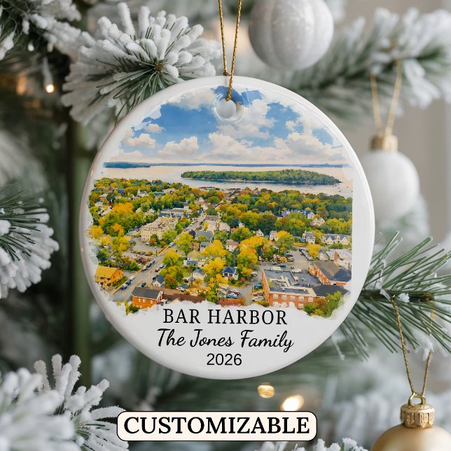Personalised Bar Harbour Ornament, Custom Maine Ceramic Ornament (Creator Uploaded)