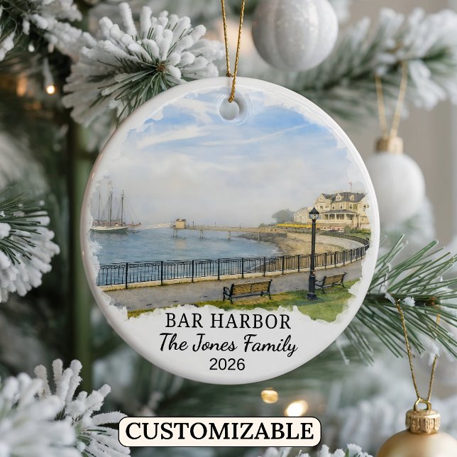 Personalised Bar Harbour Ornament, Custom Maine Ceramic Ornament (Creator Uploaded)