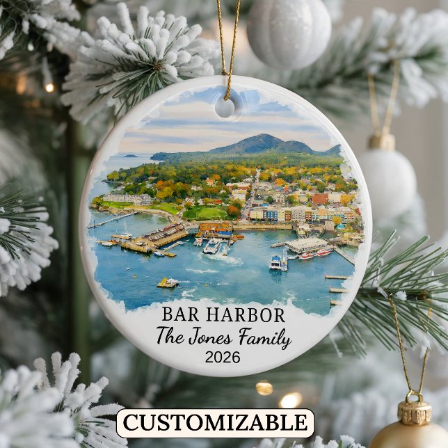 Personalised Bar Harbour Ornament, Custom Maine Ceramic Ornament (Creator Uploaded)