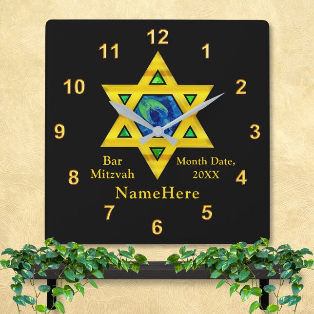 Personalised Bar Mitzvah Gifts, Star of David Square Wall Clock (Star of David Clocks. Bar Mitzvah Gifts. Bar Mitzvah Wall Clock. Bar Mitzvah gifts personalized.)