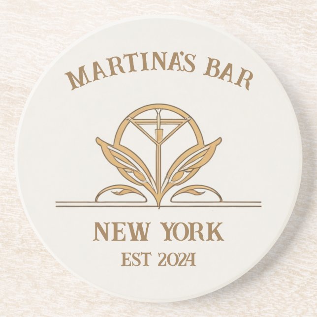 Personalised Bar Sign Martini Logo Custom Name Coaster (Front)