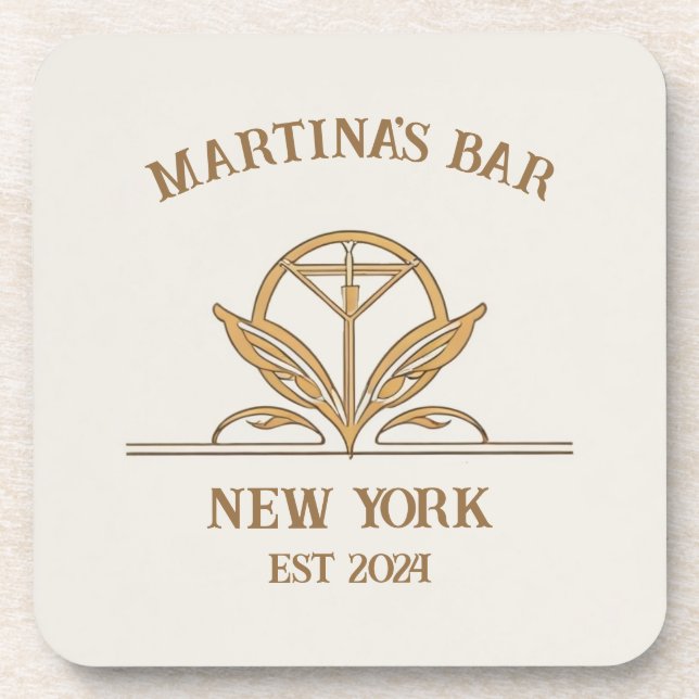 Personalised Bar Sign Martini Logo Custom Name Coaster (Front)