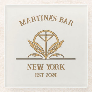 Personalised Bar Sign Martini Logo Custom Name Glass Coaster