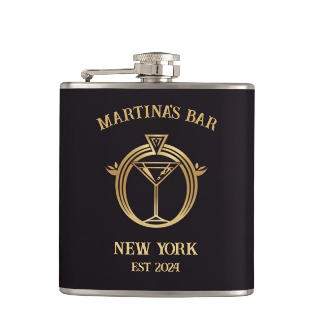 Personalised Bar Sign with Custom Name Hip Flask (Front)